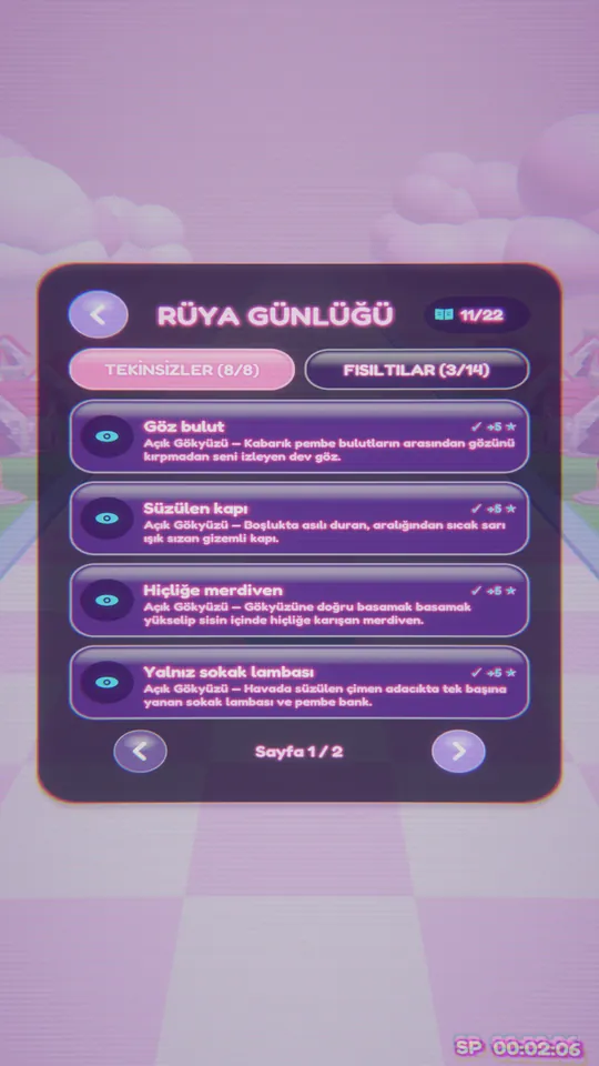 Rüya Günlüğü koleksiyon ekranı